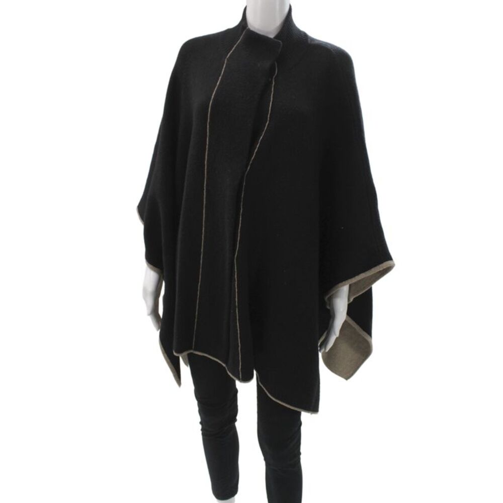 Rani Arabella Womens Black Wool Cape Sweater High Neck Sleeveless Size M